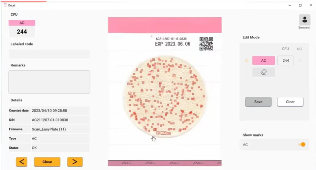CCS菌落計數軟體操作畫面