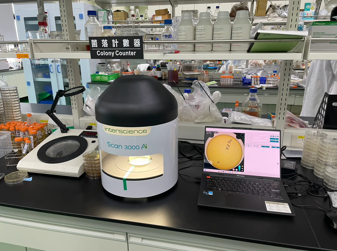客戶實驗室現場使用 interscience Scan 3000 Ai 自動菌落計數器進行 MRS Agar 試用